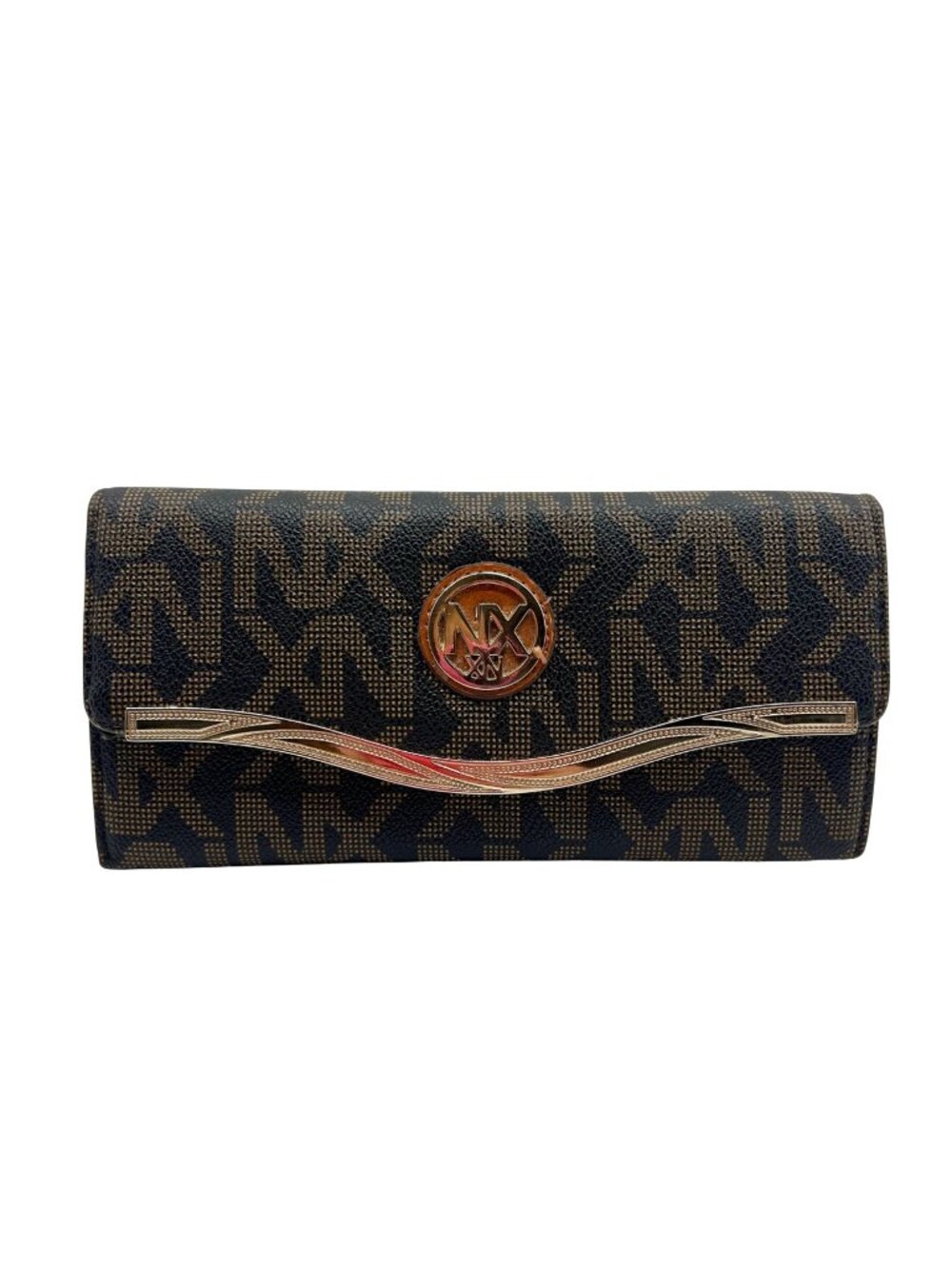 Nxxn Brown Monogram Print Pebbled Faux Leather Wallet